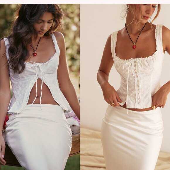 HOUSE OF CB Juana Broderie Anglaise Corset Top White Medium Button Front NWT - Picture 5 of 17